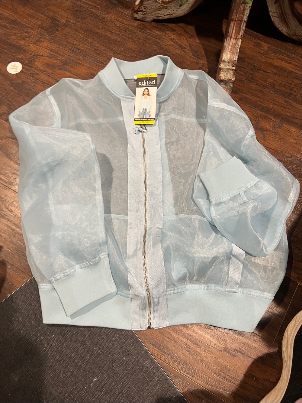Edikted Pale Blue Sheer Bomber Jacket for Girls